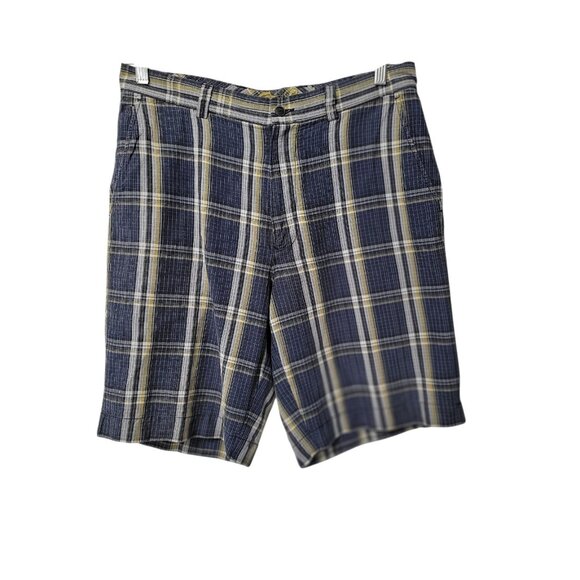 Tommy Bahama Other - Tommy Bahama Shorts Men 33 Linen Silk Blue Yellow Plaid Flat Front  Golf